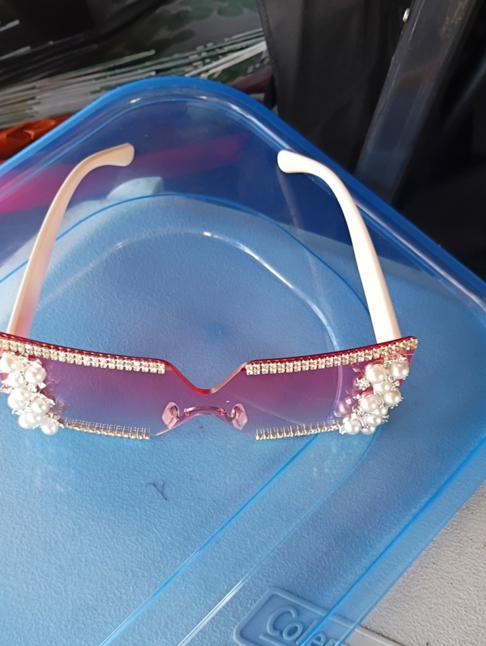 Embellished Pink Gradient Shield Sunglasses - Women
